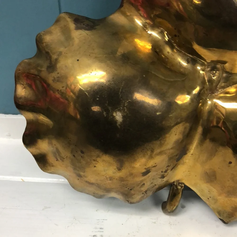 Large Heavy gold Brass Leaf Shell‎ sectioned Tray bowl Made In India 12” x 11”